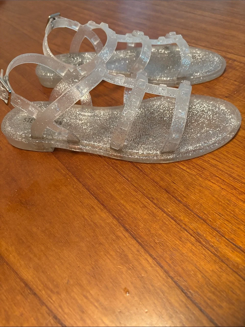 Steve Madden Silver Glitter Clear Strappy Sandals